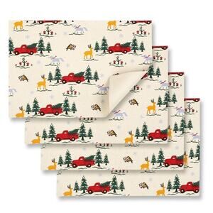 NEW Cackleberry Home Christmas Red Farm Truck Placemats Set of 6 Farmhouse
